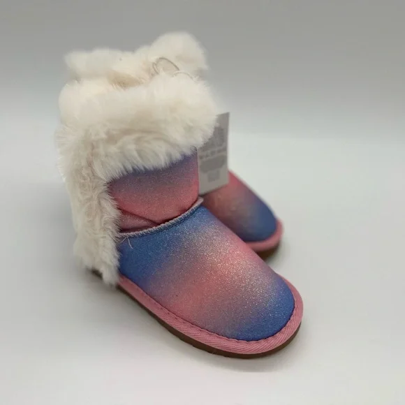 NWT K KomForme Kid's Boots Warm Fur Lined With Ribbon Pink blue shimmer Winter - Picture 5 of 6